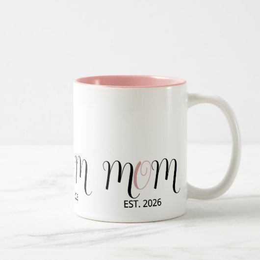 DMom Established Black Pink Script New Mom Gift ツートーンマグカップ (右)