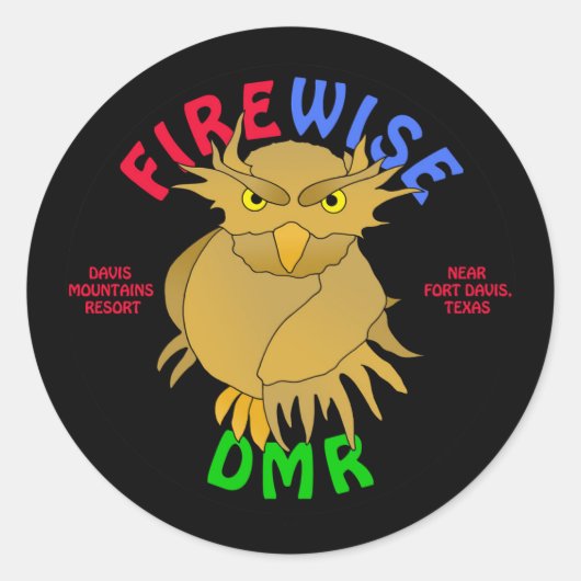 DMR Firewise Owl Stickers & more （黒） ラウンドシール (正面)