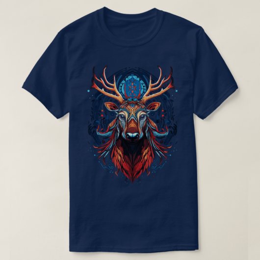 DMTアートサイケデリックトナカイ2 Tシャツ (デザイン正面)