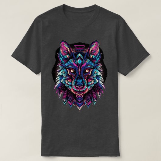 DMTアートスタイルウルフ6 Tシャツ (デザイン正面)