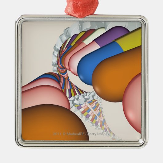 DNAの繊維のカラフルな表示 メタルオーナメント (正面)