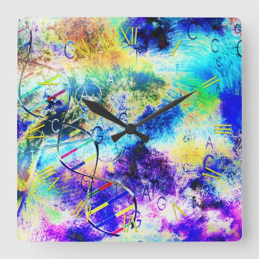 DNAアートコード スクエア壁時計 (正面)