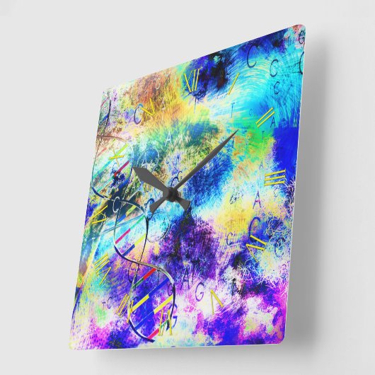 DNAアートコード スクエア壁時計 (傾斜)