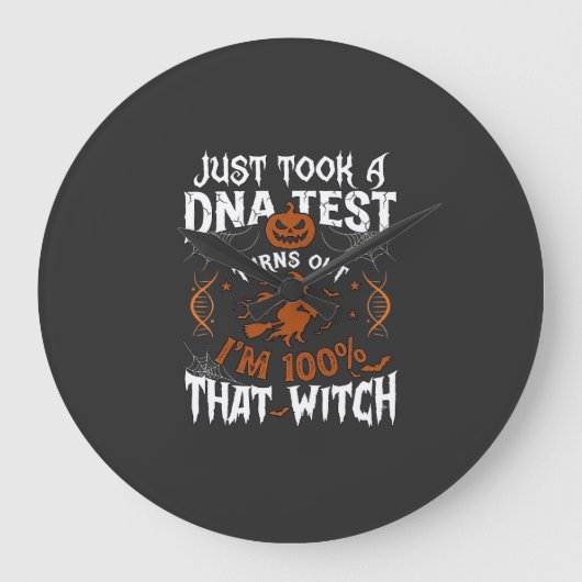 DNA検査の魔女 ハロウィン カボチャ クモの巣 ラージ壁時計 (正面)