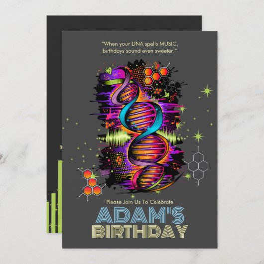 DNA走誕生日の音楽 招待状 (正面/裏面)
