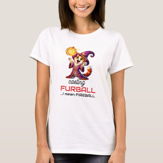 DnD Cat Wizard Fireball Furball Funny T-shirt Tシャツ (正面)