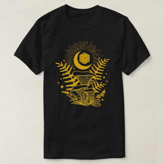 DND DRUIDサイコロフォレストマッシュルームシダと月D20 f Tシャツ (デザイン正面)