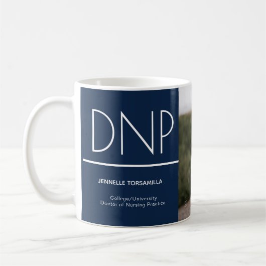 DNPブルーホワイト卒業写真Keepsake Coffee Mu コーヒーマグカップ (左)