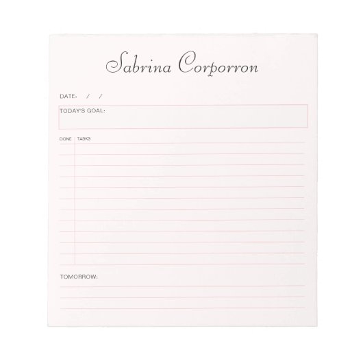 Doリスシンプルトのパーソナライズされた赤面スクリプト ノートパッド (正面)