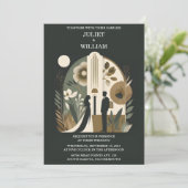 Doレトロ70s 80s Fast はっきりした Boho Courthouse's 結婚 招待状 (スタンド正面)