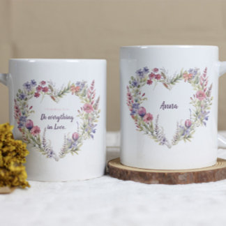 Do Everything in Loveフローラハートクリスチャンマグカップ コーヒーマグカップ