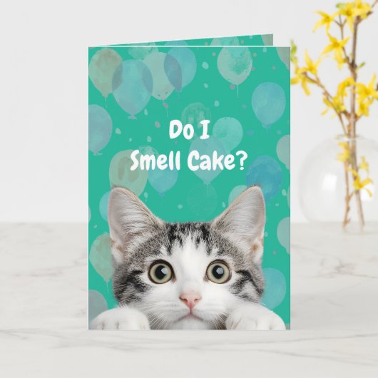 Do I Smell Cake Cute kitten Birthday Card カード (黄色い花)