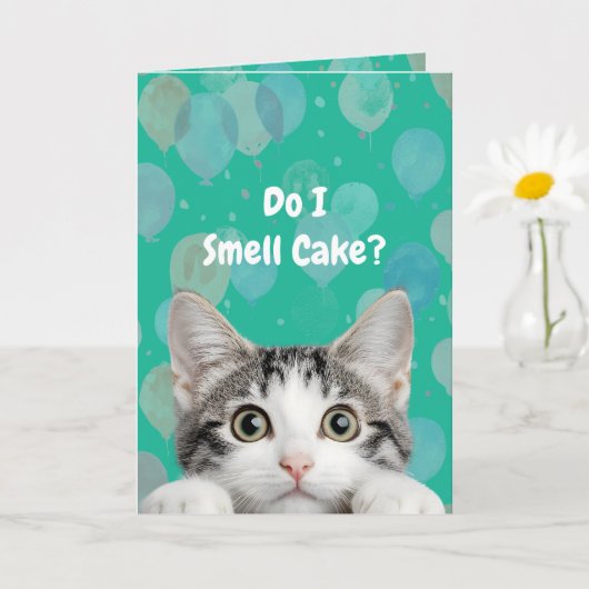 Do I Smell Cake Cute kitten Birthday Card カード (小さな植物)
