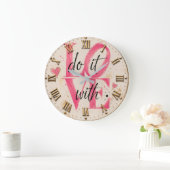 Do It with Love Pink Typography Romantic Modern ラージ壁時計 (ホーム)