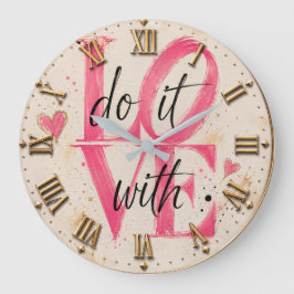 Do It with Love Pink Typography Romantic Modern ラージ壁時計