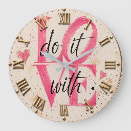 Do It with Love Pink Typography Romantic Modern ラージ壁時計 (正面)