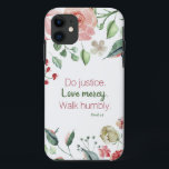 Do Justiceフローラミカ6:8 Case-Mate iPhone Case 11 ケース<br><div class="desc">柔らかいバラとクリームフローラの水の色のパターンMicah 6:8正義を行う。愛の慈悲。へりくだって歩け。</div>