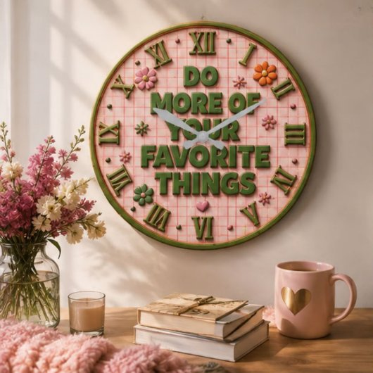 Do More of Your Favorite Things Floral Quote ラージ壁時計