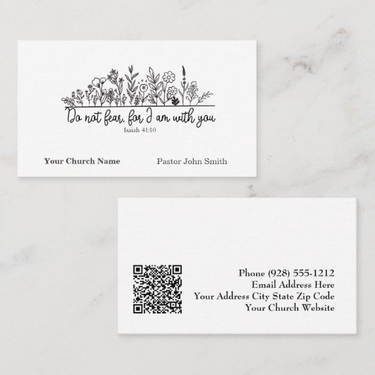 Do Not Fear Bible Verse Floral Doodle Church 名刺 (正面/裏面)