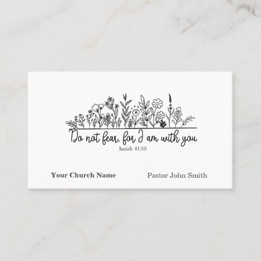 Do Not Fear Bible Verse Floral Doodle Church 名刺 (正面)