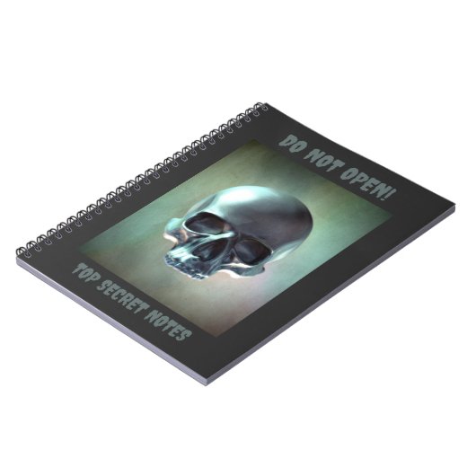 Do Not Open! Top Secret Notes. 3D skull render ノートブック (左側)