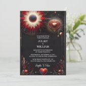 Do Ruby Thick Claret Whiteハート赤結婚黒 招待状 (スタンド正面)