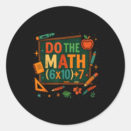 Do The Math 67 Funny Equation Chalkboard School Ar ラウンドシール (正面)