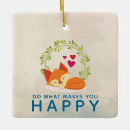 Do What Makes You Happy Sleepingキツネとハート セラミックオーナメント