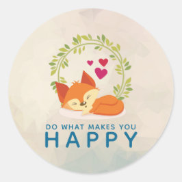 Do What Makes You Happy Sleepingキツネとハート ラウンドシール