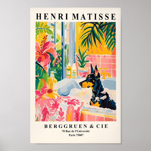 Doberman Artプリント、トロピカルバスルーム壁アート、Ar ポスター (正面)