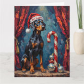 Doberman Balancing Act Christmas Candy Cane Hat カード (正面)