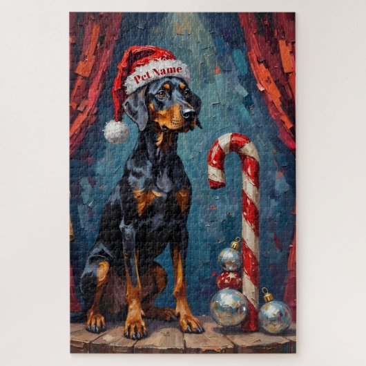Doberman Balancing Act Christmas Candy Cane Hat ジグソーパズル (縦)