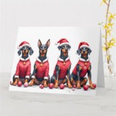 Doberman Christmas Dress Santa Hat カード (黄色い花)