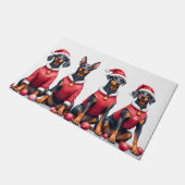Doberman Christmas Dress Santa Hat ドアマット (アングル)