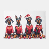 Doberman Christmas Dress Santa Hat ドアマット (正面)