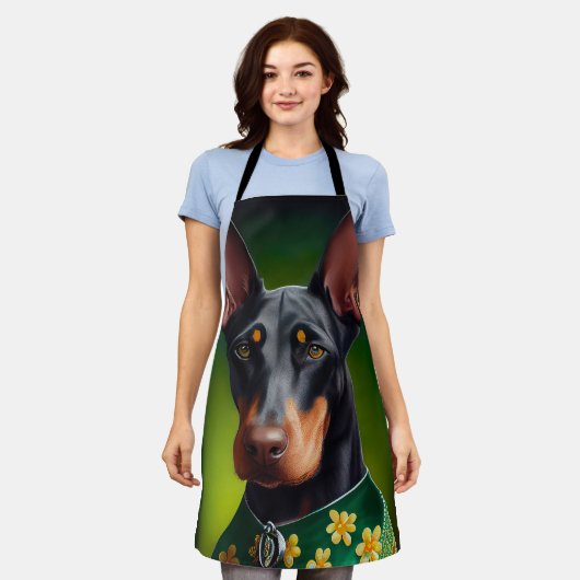 Doberman Dog in St. Patrick's Day Dress エプロン (着用した状態)