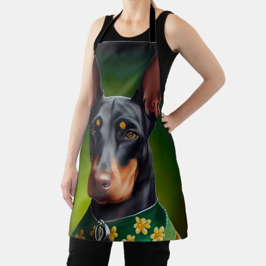 Doberman Dog in St. Patrick's Day Dress エプロン (インサイチュ)