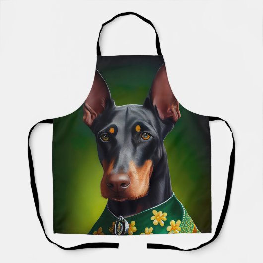 Doberman Dog in St. Patrick's Day Dress エプロン (正面)
