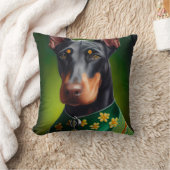 Doberman Dog in St. Patrick's Day Dress クッション (ブランケット)