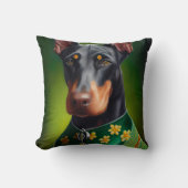 Doberman Dog in St. Patrick's Day Dress クッション (正面)
