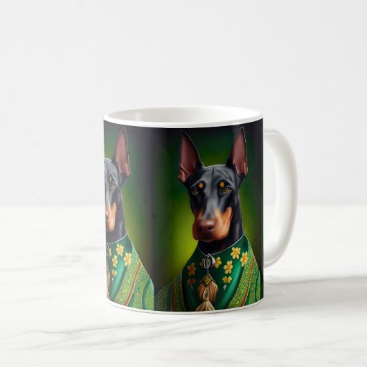 Doberman Dog in St. Patrick's Day Dress コーヒーマグカップ (正面右)