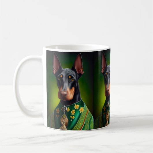 Doberman Dog in St. Patrick's Day Dress コーヒーマグカップ (左)