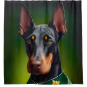 Doberman Dog in St. Patrick's Day Dress シャワーカーテン (正面)