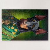 Doberman Dog in St. Patrick's Day Dress ジグソーパズル (横)