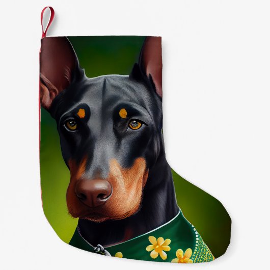 Doberman Dog in St. Patrick's Day Dress スモールクリスマスストッキング (正面)