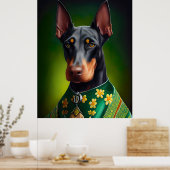 Doberman Dog in St. Patrick's Day Dress ポスター (キッチン)