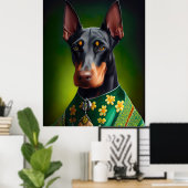 Doberman Dog in St. Patrick's Day Dress ポスター (ホームオフィス)