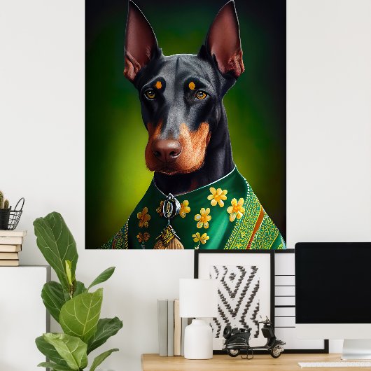 Doberman Dog in St. Patrick's Day Dress ポスター (ホームオフィス)