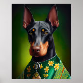 Doberman Dog in St. Patrick's Day Dress ポスター (正面)