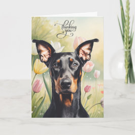 Doberman Dog Pastel Tulips Thinking of You カード